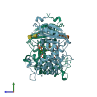 PDB entry 1ish coloured by chain, side view.