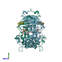 PDB entry 1isi coloured by chain, side view.