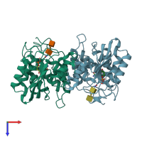 PDB entry 1isj coloured by chain, top view.