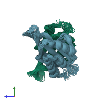 PDB entry 1isk coloured by chain, ensemble of 20 models, side view.