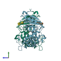 PDB entry 1ism coloured by chain, side view.