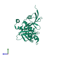PDB entry 1isn coloured by chain, side view.