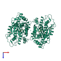 Homo dimeric assembly 1 of PDB entry 1isr coloured by chemically distinct molecules, top view.