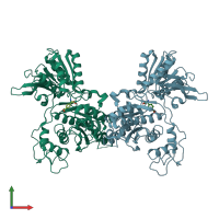 PDB entry 1iss coloured by chain, front view.