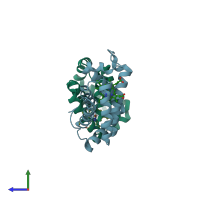 PDB entry 1it2 coloured by chain, side view.