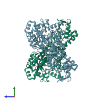 PDB entry 1it7 coloured by chain, side view.