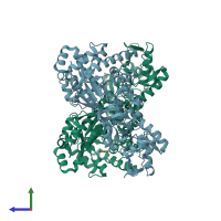 PDB entry 1it8 coloured by chain, side view.