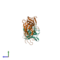 PDB entry 1itb coloured by chain, side view.