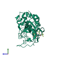 PDB entry 1ito coloured by chain, side view.