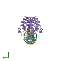 PDB entry 1iu3 coloured by chain, side view.