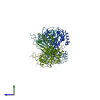 PDB entry 1iu4 coloured by chain, side view.