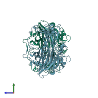 PDB entry 1iu7 coloured by chain, side view.