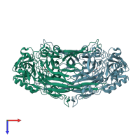PDB entry 1iu7 coloured by chain, top view.