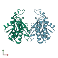 PDB entry 1iu8 coloured by chain, front view.