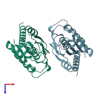 PDB entry 1iu8 coloured by chain, top view.