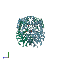 PDB entry 1iug coloured by chain, side view.