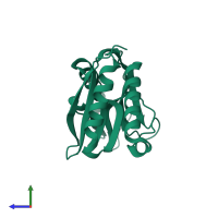 PDB entry 1iuh coloured by chain, side view.