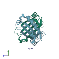 PDB entry 1iuj coloured by chain, side view.
