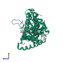 PDB entry 1iuq coloured by chain, side view.