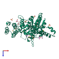 PDB entry 1iuq coloured by chain, top view.