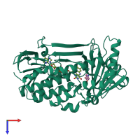 PDB entry 1iut coloured by chain, top view.
