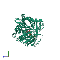 PDB entry 1iux coloured by chain, side view.