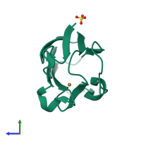 PDB entry 1iuz coloured by chain, side view.