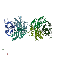 PDB entry 1iv1 coloured by chain, front view.