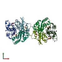 PDB entry 1iv2 coloured by chain, front view.