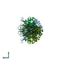 PDB entry 1iv2 coloured by chain, side view.