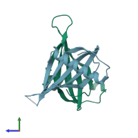 PDB entry 1iv9 coloured by chain, side view.