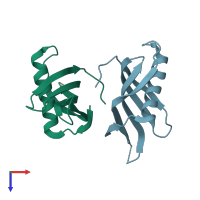 PDB entry 1iv9 coloured by chain, top view.