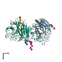 PDB entry 1ivc coloured by chain, top view.