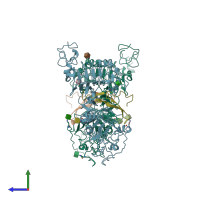 PDB entry 1ivo coloured by chain, side view.