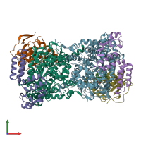 PDB entry 1iwb coloured by chain, front view.
