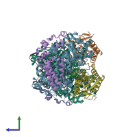 PDB entry 1iwb coloured by chain, side view.