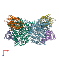 PDB entry 1iwb coloured by chain, top view.