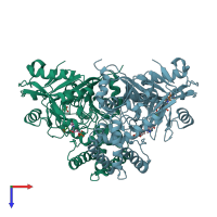 PDB entry 1iwe coloured by chain, top view.