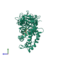 PDB entry 1iwi coloured by chain, side view.