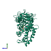 PDB entry 1iwj coloured by chain, side view.