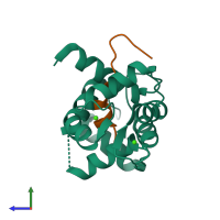 PDB entry 1iwq coloured by chain, side view.