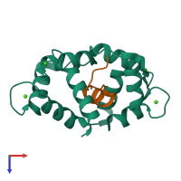 PDB entry 1iwq coloured by chain, top view.