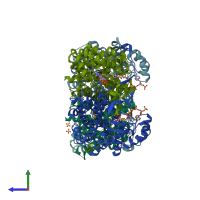 PDB entry 1ixe coloured by chain, side view.