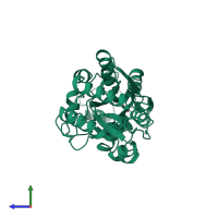 PDB entry 1ixi coloured by chain, side view.