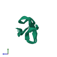 PDB entry 1ixt coloured by chain, ensemble of 20 models, side view.