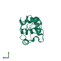 Monomeric assembly 1 of PDB entry 1iy4 coloured by chemically distinct molecules, side view.