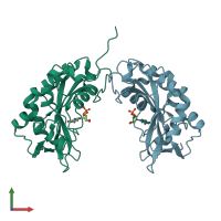 PDB entry 1iyb coloured by chain, front view.