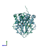 PDB entry 1iyb coloured by chain, side view.