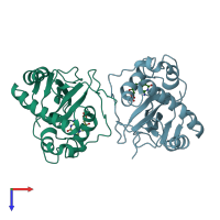 PDB entry 1iyb coloured by chain, top view.