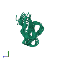 PDB entry 1iyc coloured by chain, ensemble of 20 models, side view.